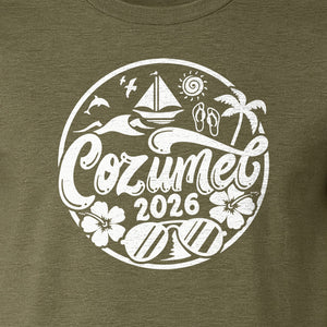 Cozumel 2026 T-Shirt, Tropical Island Sailboat and Palm Tree Graphic for Beach Vacations and Cruises