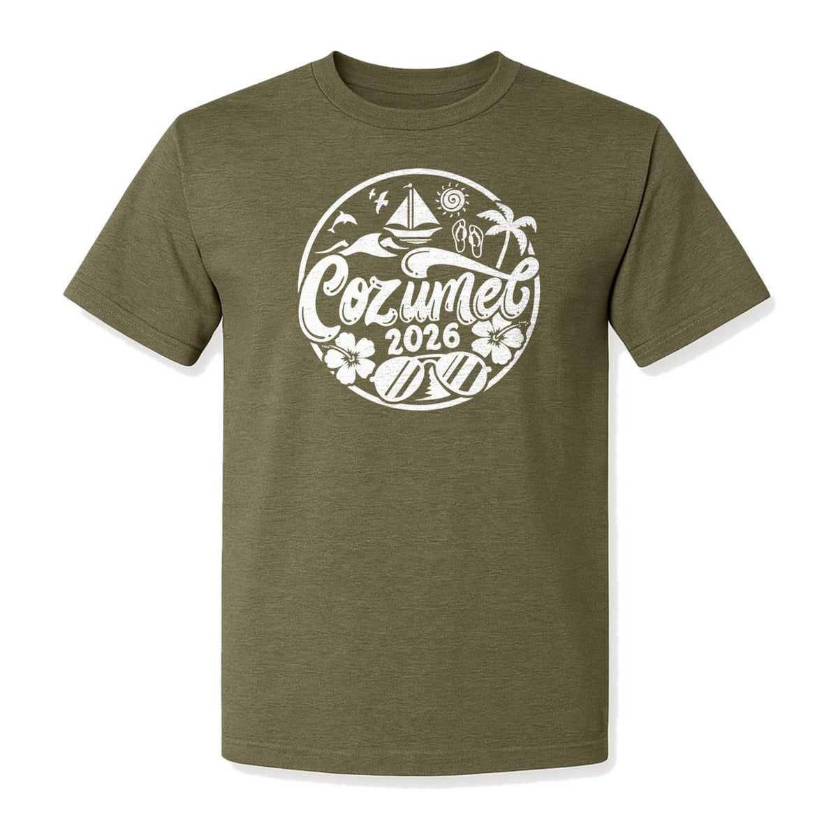 Cozumel 2026 T-Shirt, Tropical Island Sailboat and Palm Tree Graphic for Beach Vacations and Cruises