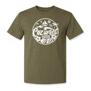 Cozumel 2026 T-Shirt, Tropical Island Sailboat and Palm Tree Graphic for Beach Vacations and Cruises