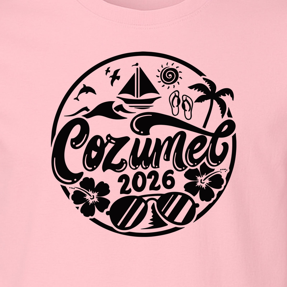 Cozumel 2026 T-Shirt, Tropical Island Sailboat and Palm Tree Graphic for Beach Vacations and Cruises