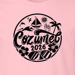 Cozumel 2026 T-Shirt, Tropical Island Sailboat and Palm Tree Graphic for Beach Vacations and Cruises