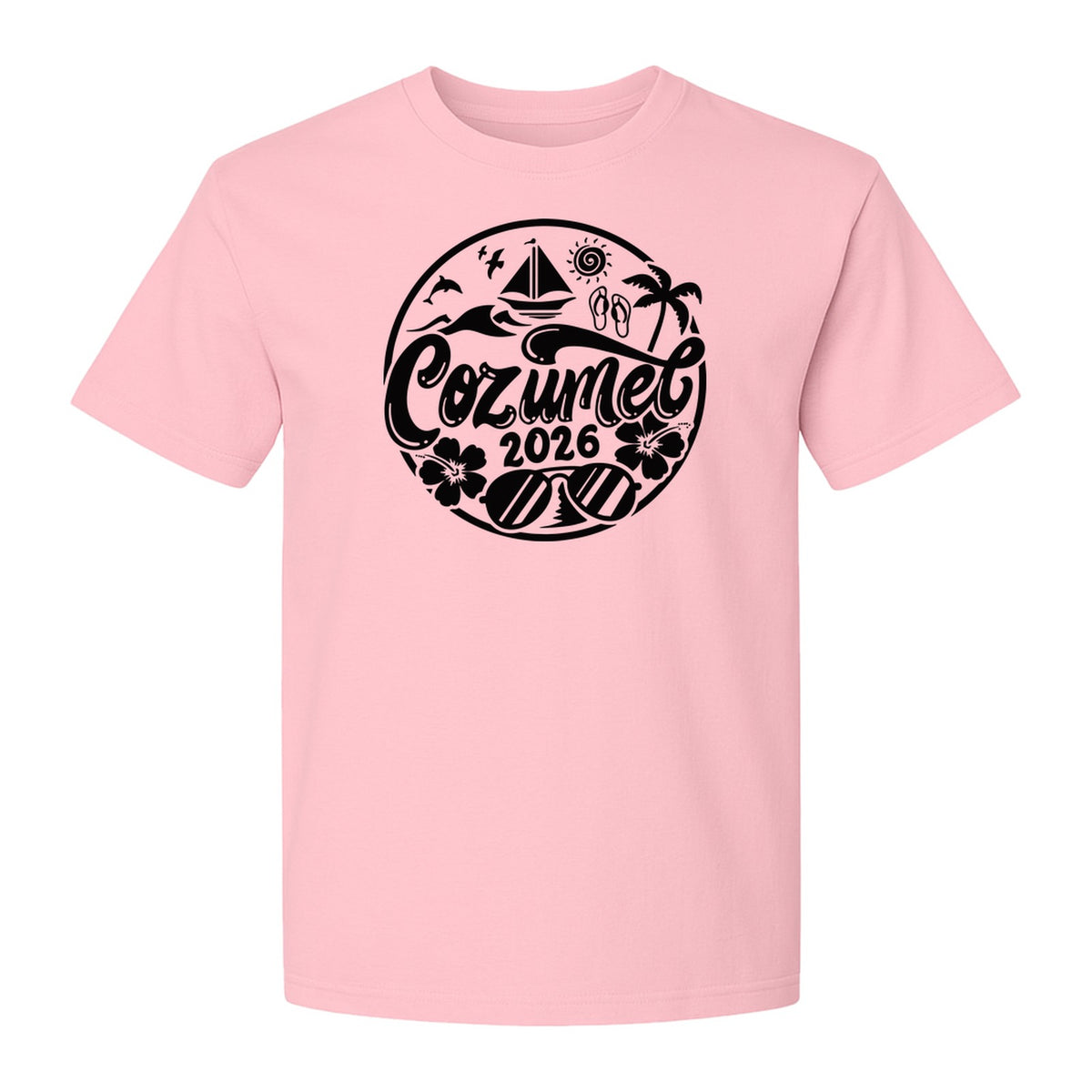 Cozumel 2026 T-Shirt, Tropical Island Sailboat and Palm Tree Graphic for Beach Vacations and Cruises