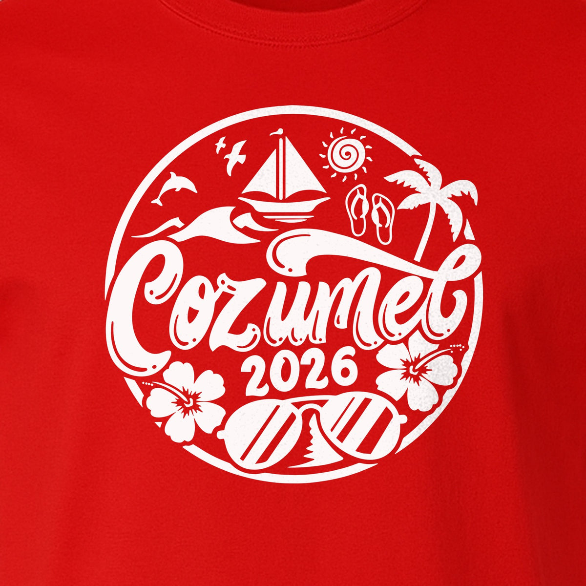 Cozumel 2026 T-Shirt, Tropical Island Sailboat and Palm Tree Graphic for Beach Vacations and Cruises