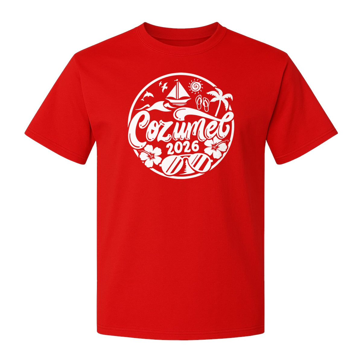 Cozumel 2026 T-Shirt, Tropical Island Sailboat and Palm Tree Graphic for Beach Vacations and Cruises