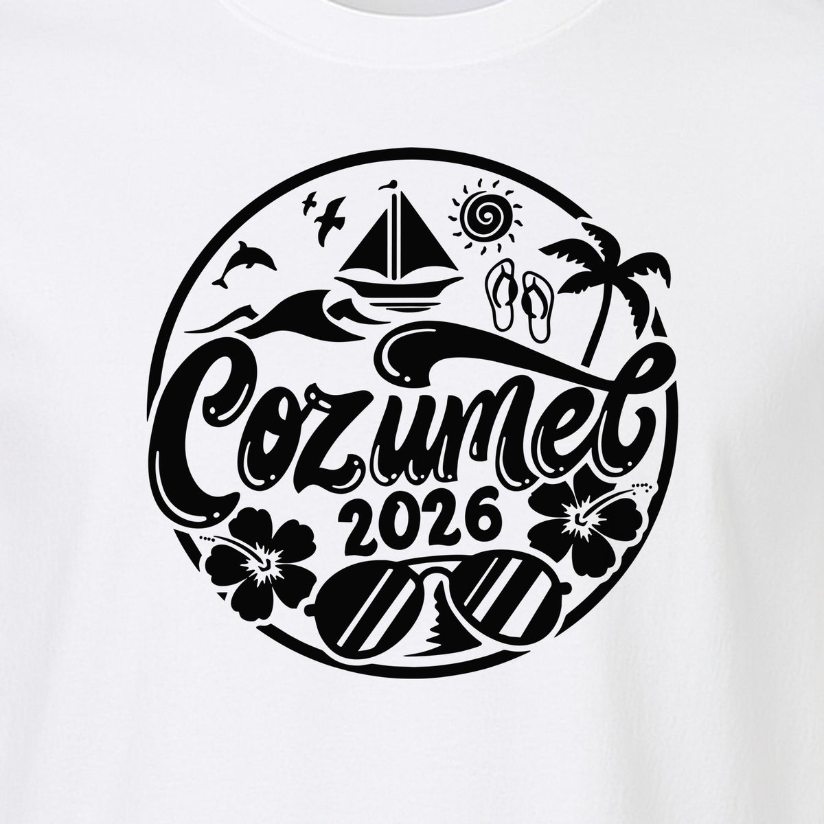 Cozumel 2026 T-Shirt, Tropical Island Sailboat and Palm Tree Graphic for Beach Vacations and Cruises