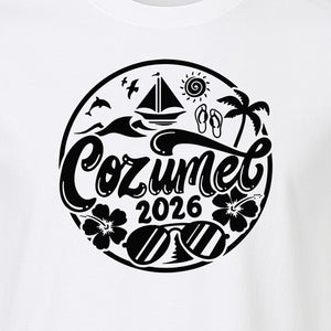 Cozumel 2026 T-Shirt, Tropical Island Sailboat and Palm Tree Graphic for Beach Vacations and Cruises