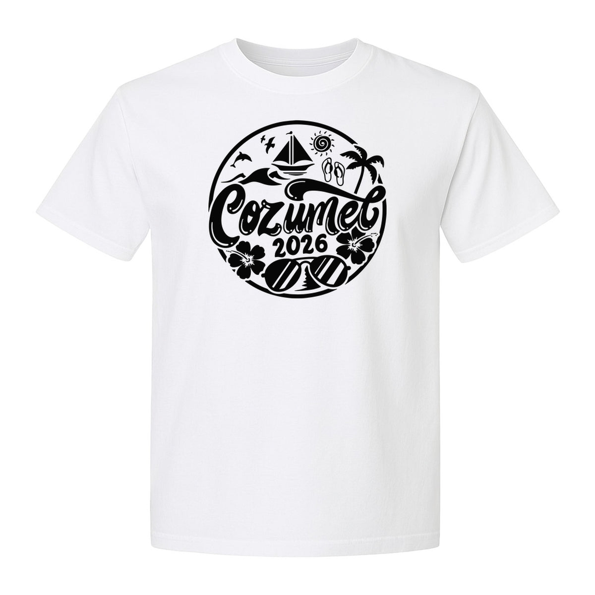 Cozumel 2026 T-Shirt, Tropical Island Sailboat and Palm Tree Graphic for Beach Vacations and Cruises