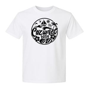Cozumel 2026 T-Shirt, Tropical Island Sailboat and Palm Tree Graphic for Beach Vacations and Cruises