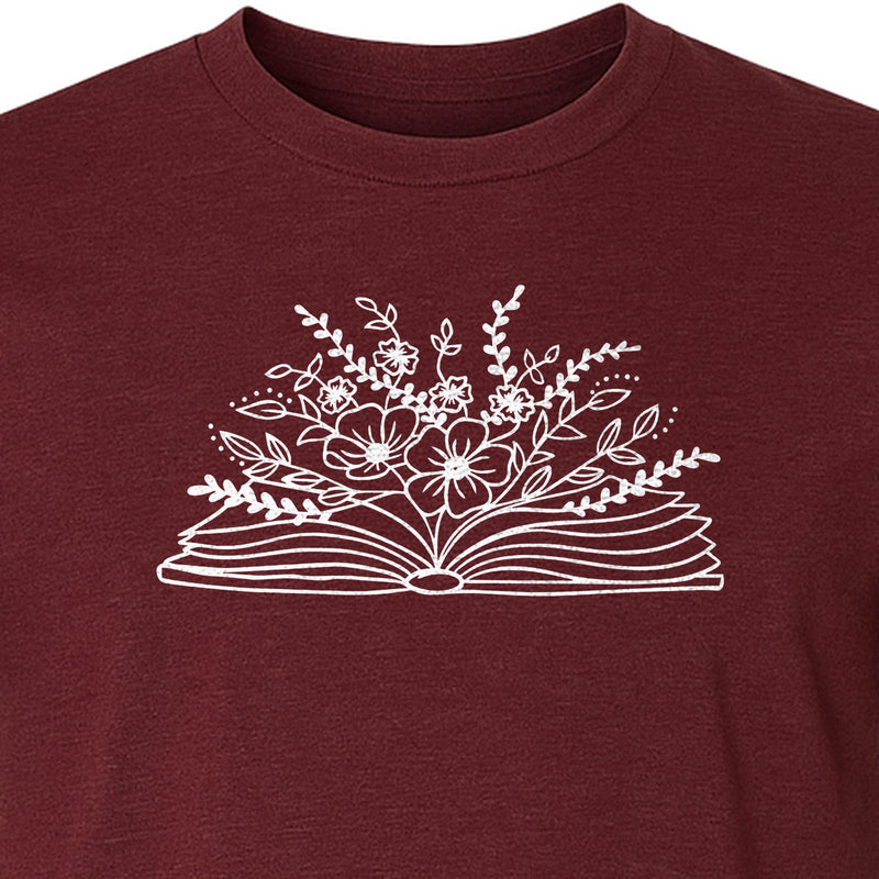 Floral Open Book T-Shirt, Botanical Design for Readers, Librarians, Teachers and Reading Clubs