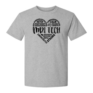 MRI Tech T-Shirt, Heart Word Art Design for Radiology Technologists and Medical Imaging Gifts