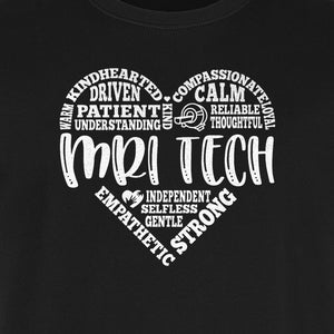 MRI Tech T-Shirt, Heart Word Art Design for Radiology Technologists and Medical Imaging Gifts