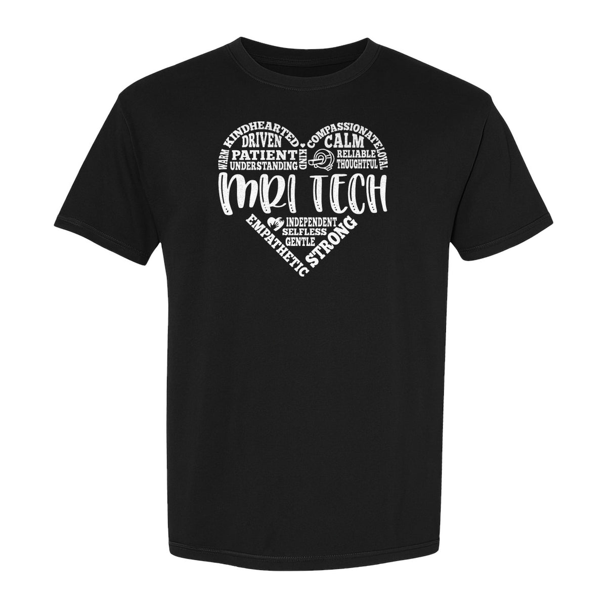 MRI Tech T-Shirt, Heart Word Art Design for Radiology Technologists and Medical Imaging Gifts