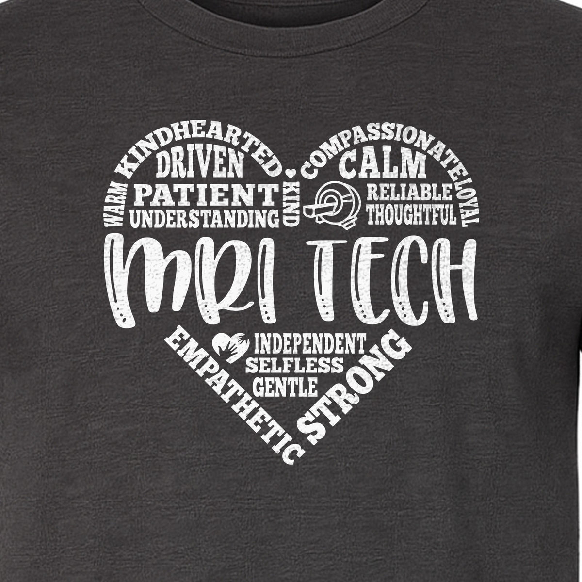 MRI Tech T-Shirt, Heart Word Art Design for Radiology Technologists and Medical Imaging Gifts