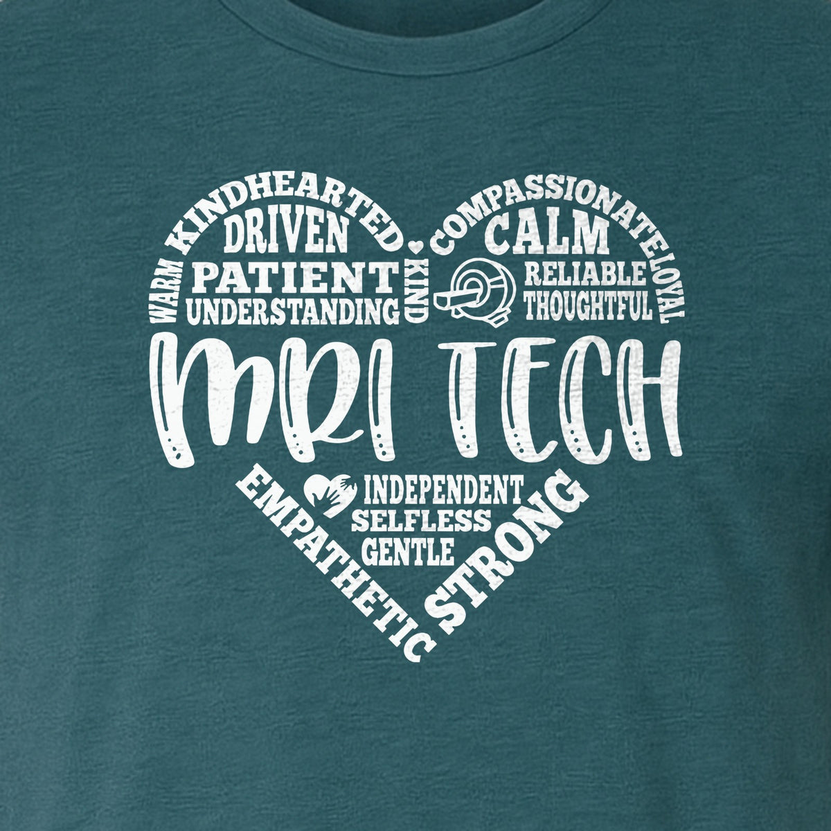 MRI Tech T-Shirt, Heart Word Art Design for Radiology Technologists and Medical Imaging Gifts