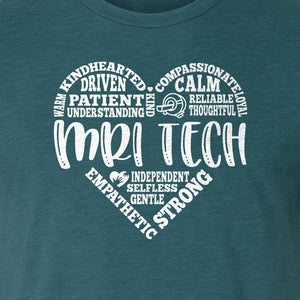 MRI Tech T-Shirt, Heart Word Art Design for Radiology Technologists and Medical Imaging Gifts