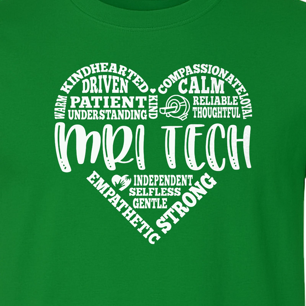 MRI Tech T-Shirt, Heart Word Art Design for Radiology Technologists and Medical Imaging Gifts