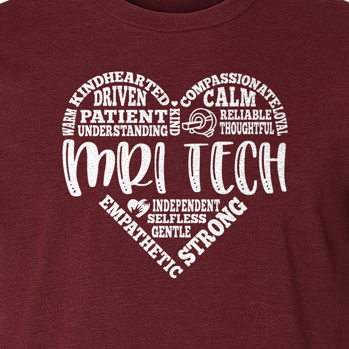 MRI Tech T-Shirt, Heart Word Art Design for Radiology Technologists and Medical Imaging Gifts