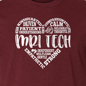 MRI Tech T-Shirt, Heart Word Art Design for Radiology Technologists and Medical Imaging Gifts