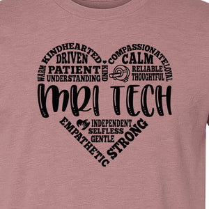 MRI Tech T-Shirt, Heart Word Art Design for Radiology Technologists and Medical Imaging Gifts