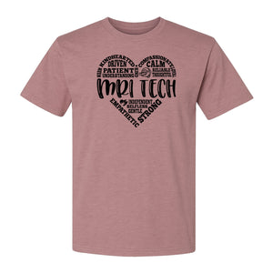 MRI Tech T-Shirt, Heart Word Art Design for Radiology Technologists and Medical Imaging Gifts