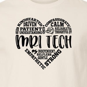 MRI Tech T-Shirt, Heart Word Art Design for Radiology Technologists and Medical Imaging Gifts