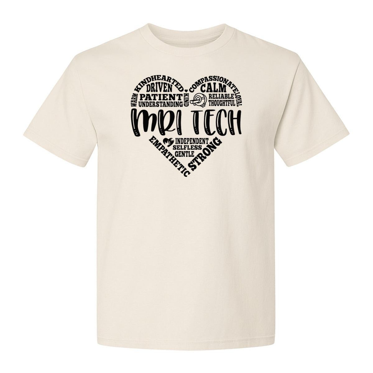 MRI Tech T-Shirt, Heart Word Art Design for Radiology Technologists and Medical Imaging Gifts