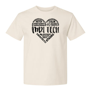 MRI Tech T-Shirt, Heart Word Art Design for Radiology Technologists and Medical Imaging Gifts