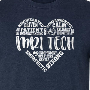 MRI Tech T-Shirt, Heart Word Art Design for Radiology Technologists and Medical Imaging Gifts