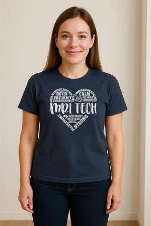 MRI Tech T-Shirt, Heart Word Art Design for Radiology Technologists and Medical Imaging Gifts