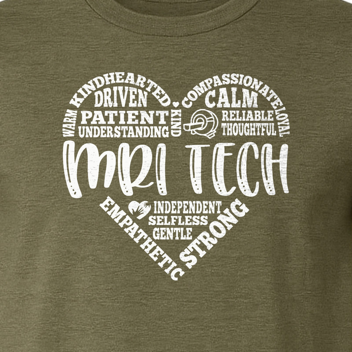 MRI Tech T-Shirt, Heart Word Art Design for Radiology Technologists and Medical Imaging Gifts