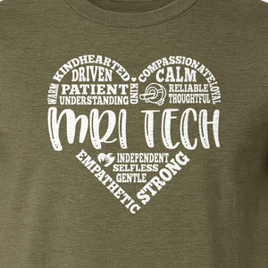 MRI Tech T-Shirt, Heart Word Art Design for Radiology Technologists and Medical Imaging Gifts