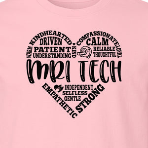 MRI Tech T-Shirt, Heart Word Art Design for Radiology Technologists and Medical Imaging Gifts