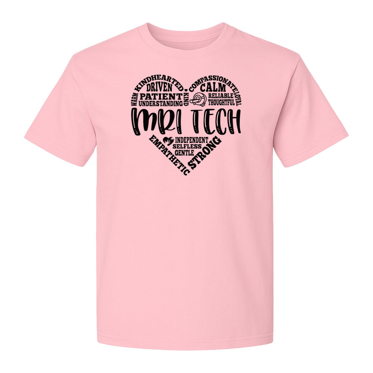 MRI Tech T-Shirt, Heart Word Art Design for Radiology Technologists and Medical Imaging Gifts