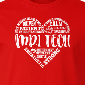 MRI Tech T-Shirt, Heart Word Art Design for Radiology Technologists and Medical Imaging Gifts