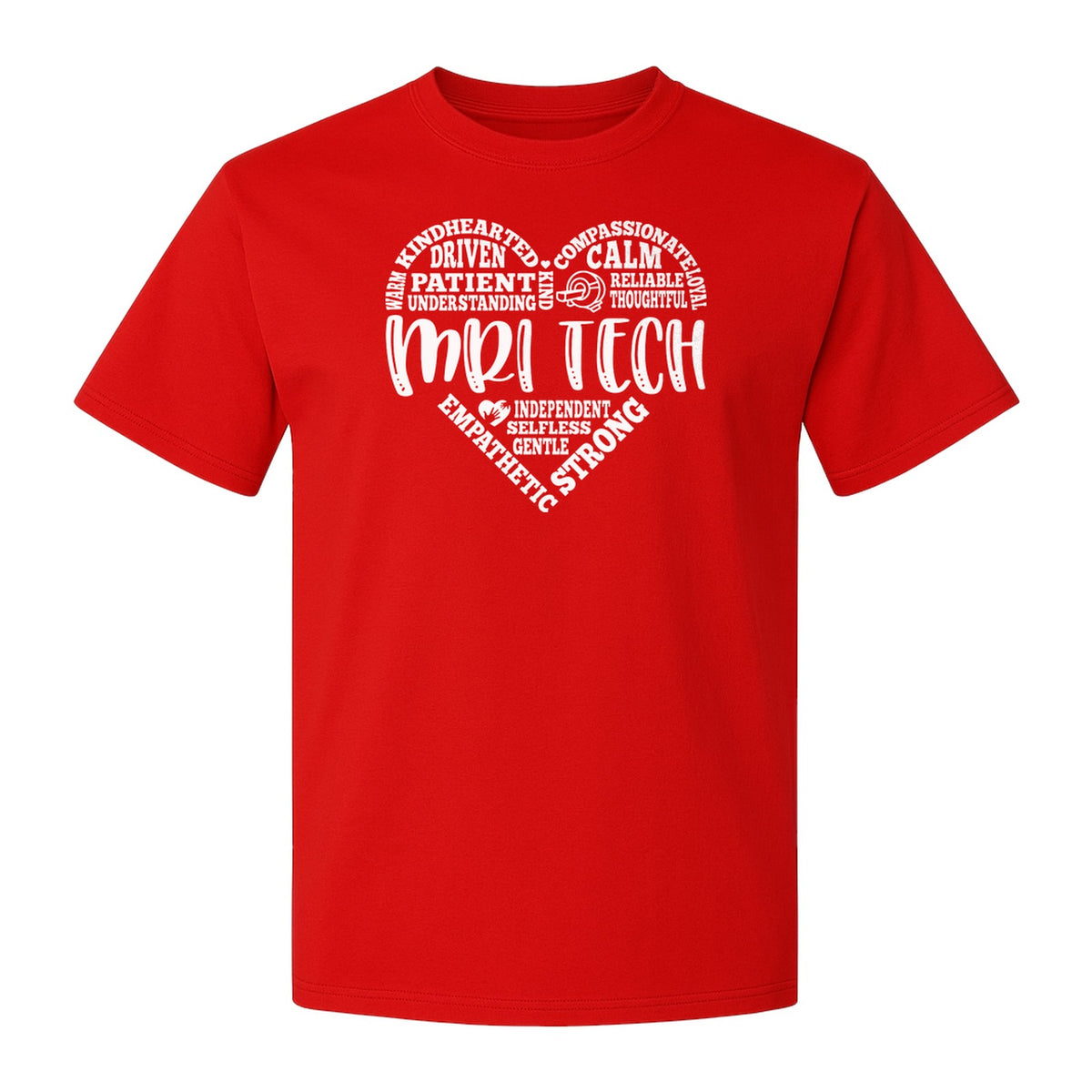MRI Tech T-Shirt, Heart Word Art Design for Radiology Technologists and Medical Imaging Gifts