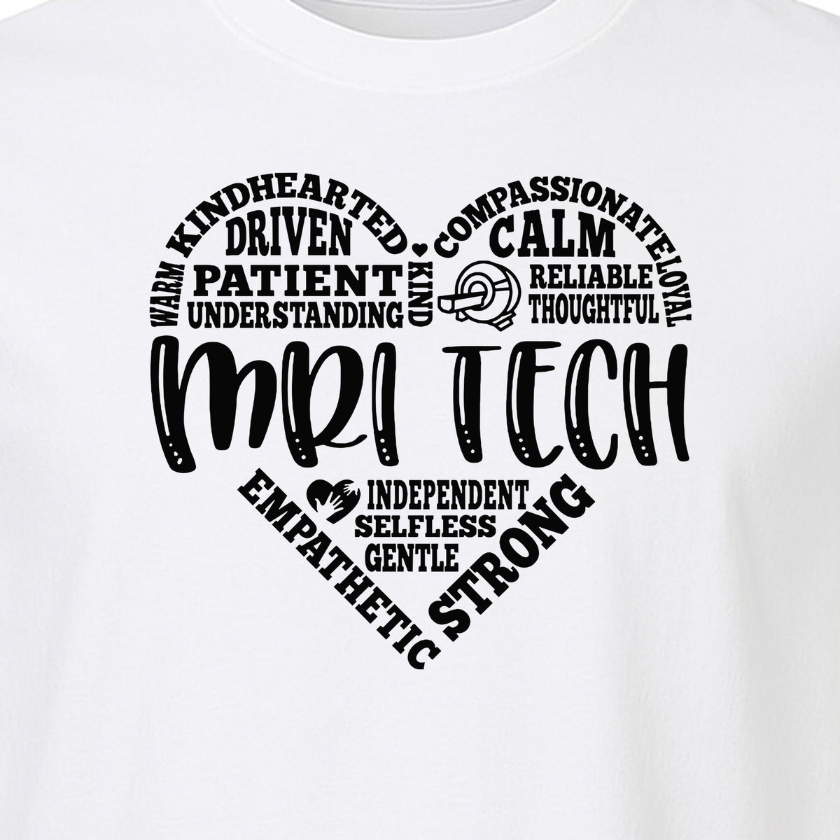 MRI Tech T-Shirt, Heart Word Art Design for Radiology Technologists and Medical Imaging Gifts