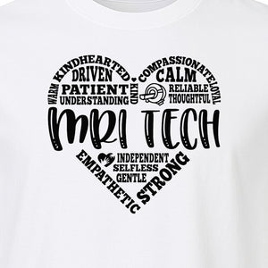 MRI Tech T-Shirt, Heart Word Art Design for Radiology Technologists and Medical Imaging Gifts