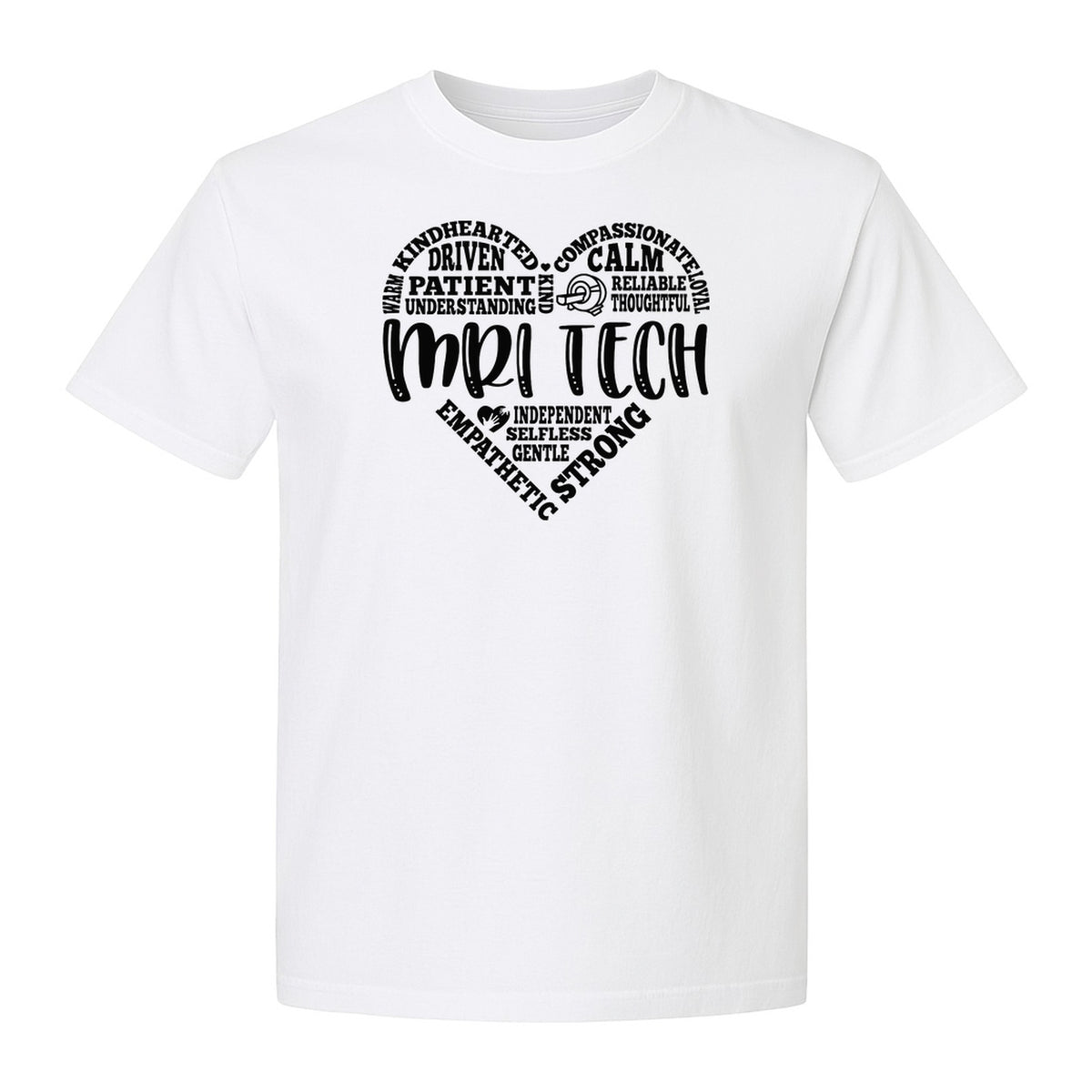 MRI Tech T-Shirt, Heart Word Art Design for Radiology Technologists and Medical Imaging Gifts