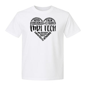 MRI Tech T-Shirt, Heart Word Art Design for Radiology Technologists and Medical Imaging Gifts
