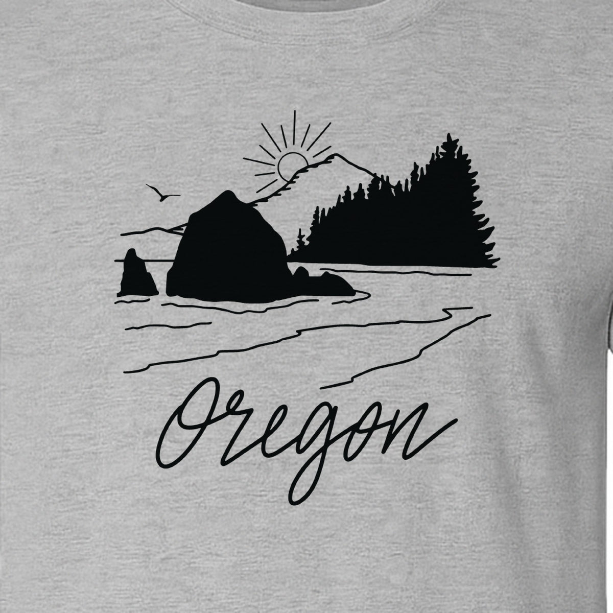 Oregon T-Shirt, Mountain Sunset Coastal Landscape Graphic for Travel and Nature Gifts