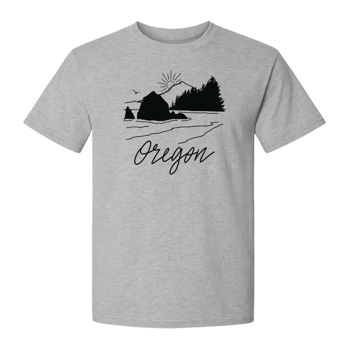 Oregon T-Shirt, Mountain Sunset Coastal Landscape Graphic for Travel and Nature Gifts