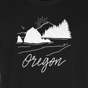 Oregon T-Shirt, Mountain Sunset Coastal Landscape Graphic for Travel and Nature Gifts