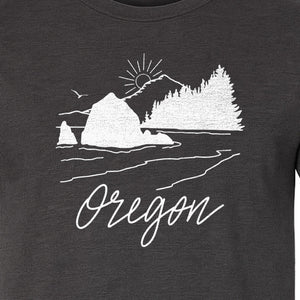 Oregon T-Shirt, Mountain Sunset Coastal Landscape Graphic for Travel and Nature Gifts