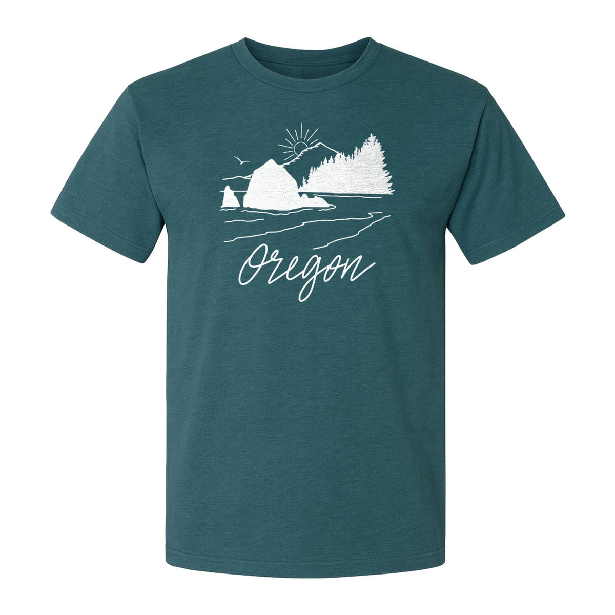 Oregon T-Shirt, Mountain Sunset Coastal Landscape Graphic for Travel and Nature Gifts