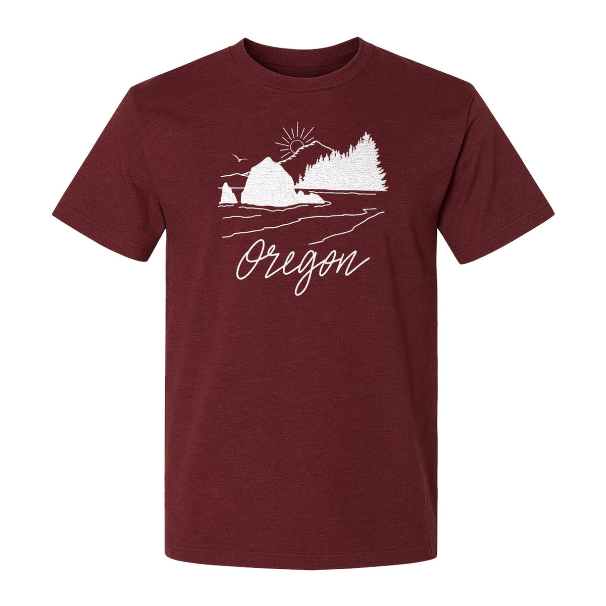 Oregon T-Shirt, Mountain Sunset Coastal Landscape Graphic for Travel and Nature Gifts
