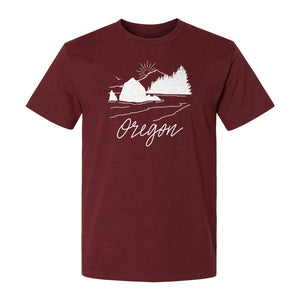 Oregon T-Shirt, Mountain Sunset Coastal Landscape Graphic for Travel and Nature Gifts