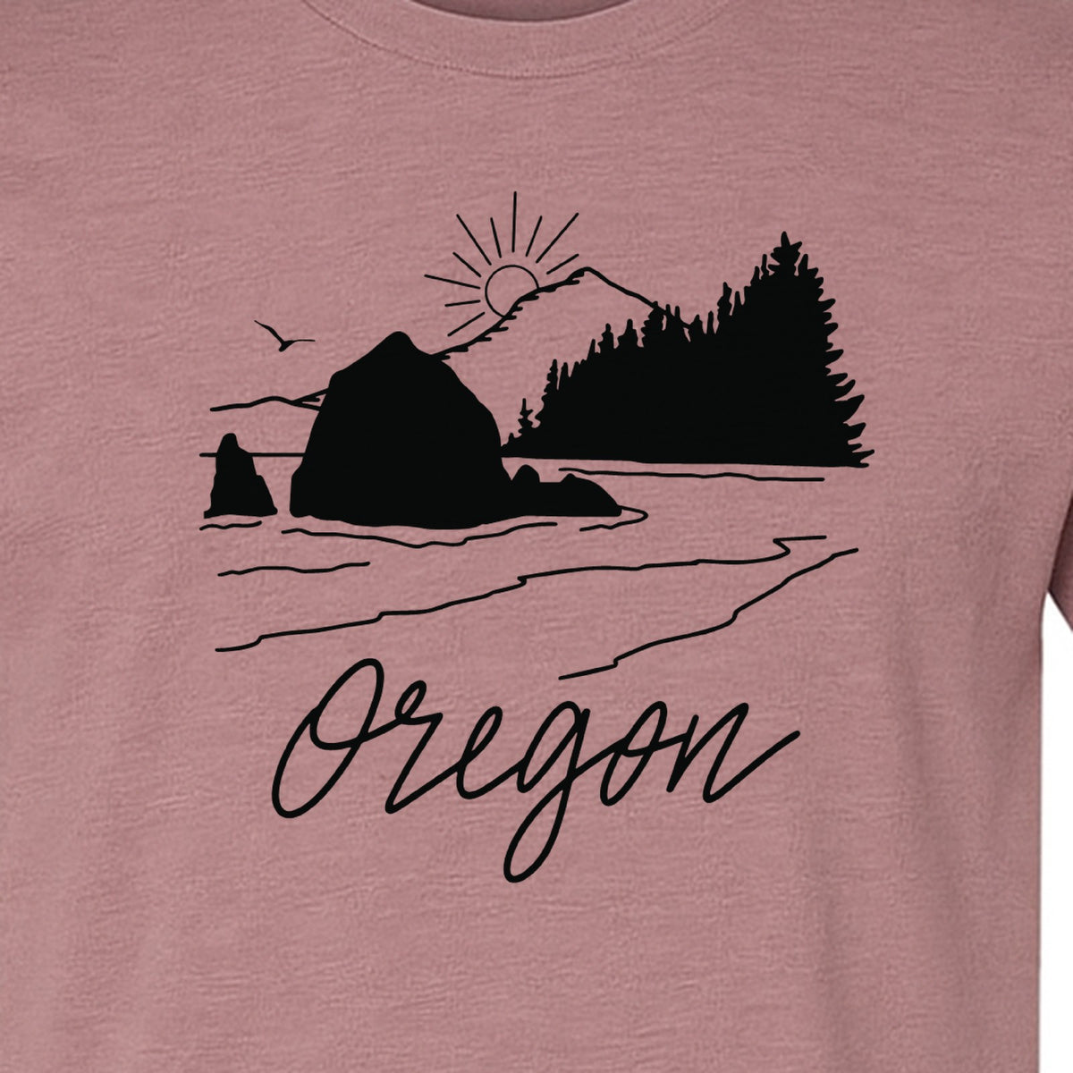 Oregon T-Shirt, Mountain Sunset Coastal Landscape Graphic for Travel and Nature Gifts