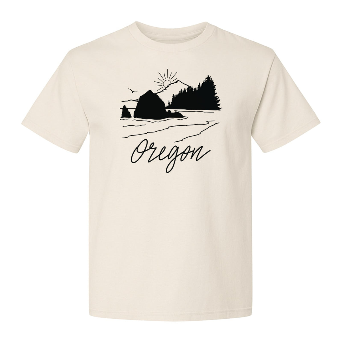 Oregon T-Shirt, Mountain Sunset Coastal Landscape Graphic for Travel and Nature Gifts