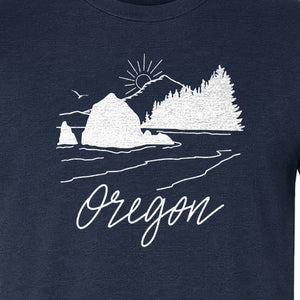Oregon T-Shirt, Mountain Sunset Coastal Landscape Graphic for Travel and Nature Gifts