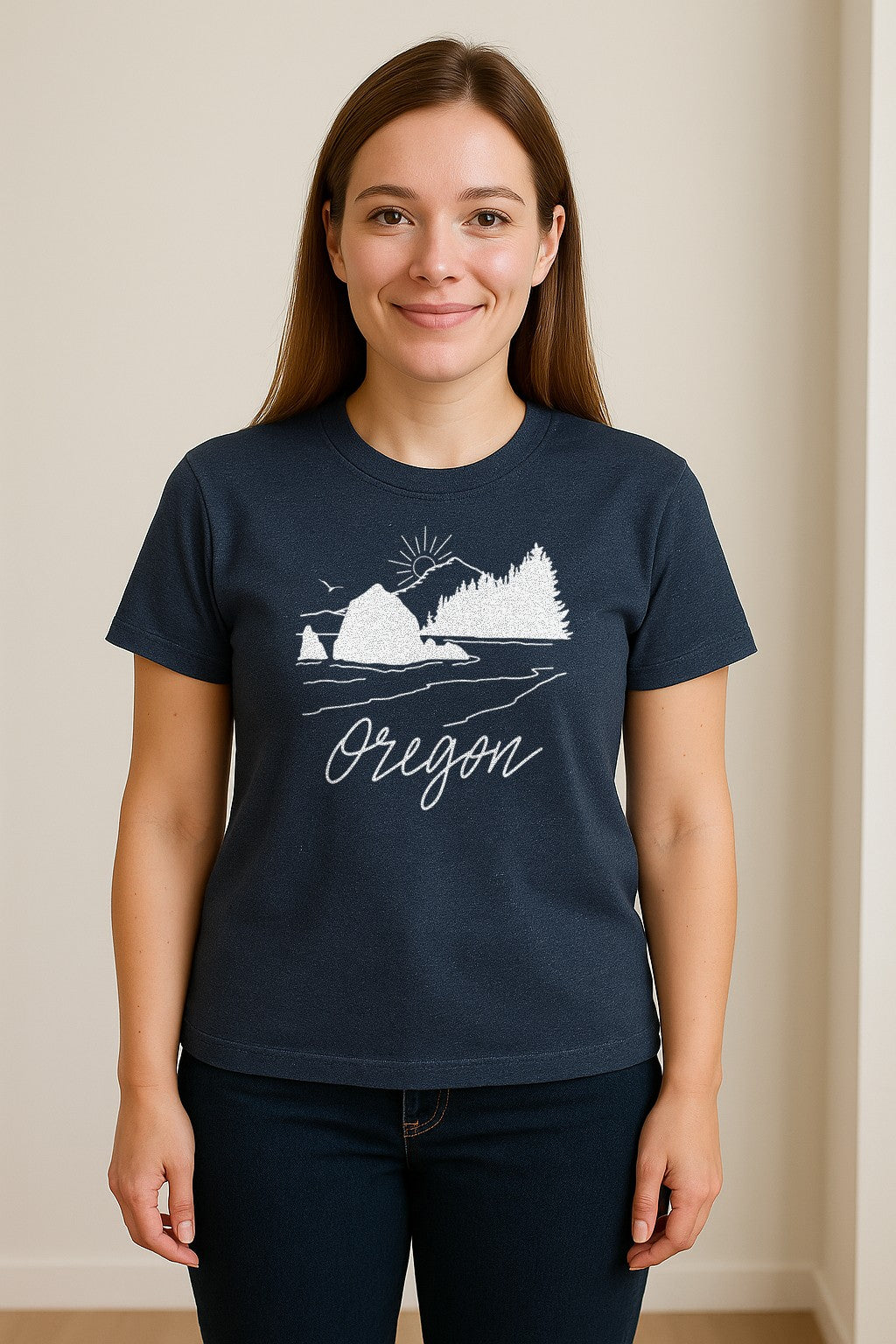 Oregon T-Shirt, Mountain Sunset Coastal Landscape Graphic for Travel and Nature Gifts
